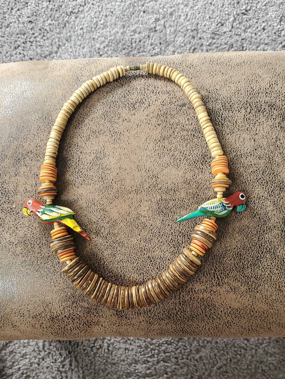 Source Unknown Beige and Multicolor Hand-Painted Parrot Necklace